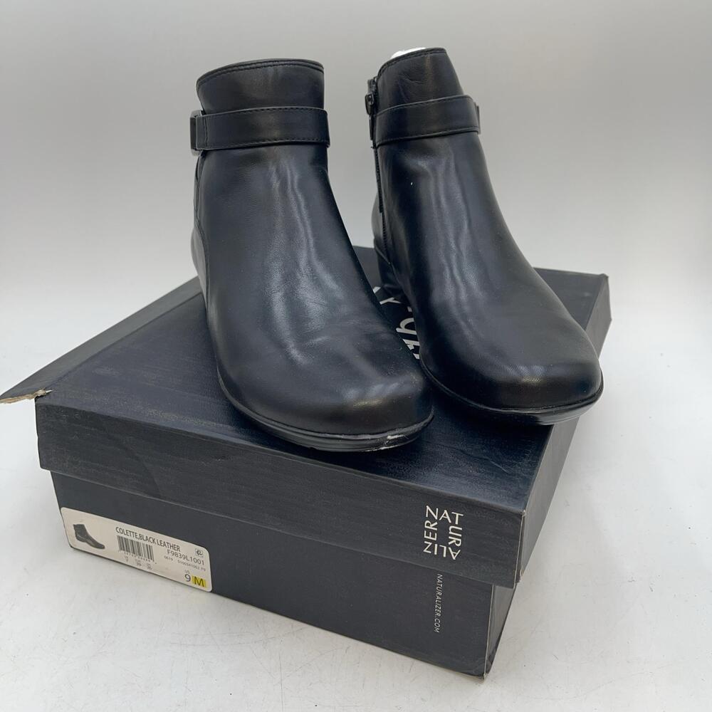 Naturalizer Colette Boots Womens Black Leather Ankle Zip Low Heel New Size 9
